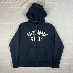 VTG Y2K Abercrombie Fitch Hoodie Womens Large Zip Up Fleece Spell Out Sweatshirt